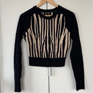Lucky Brand Zebra Striped Wool Cropped Cardigan